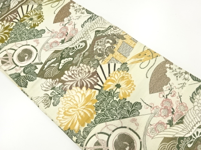 JAPANESE KIMONO / ANTIQUE MARU OBI / WOVEN FLOWER & BIRD